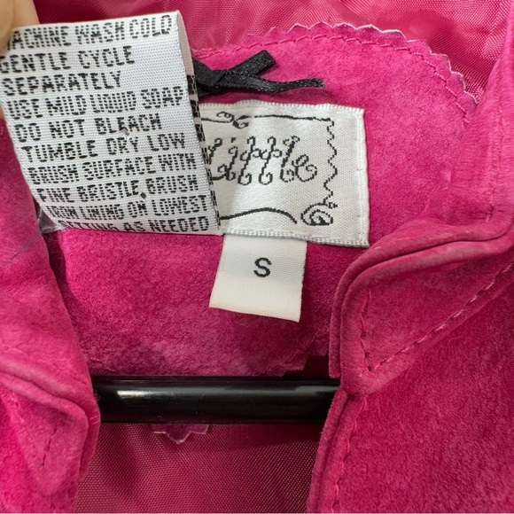 Vintage Y2K Live a Little Pink Suede Leather Collared Snap Front Jacket Size S - Picture 9 of 12